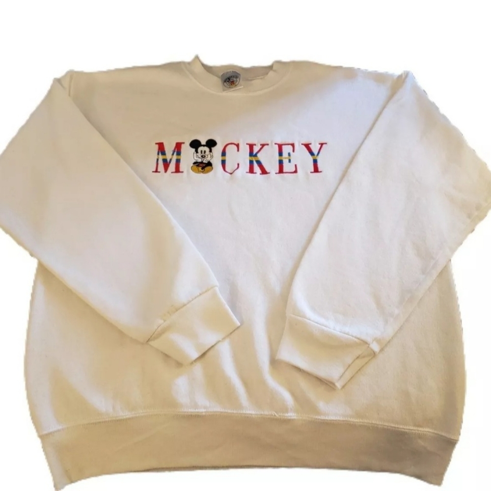 Vintage 90's Mickey & Co Sweatshirt Embroidered Mickey Mouse Sz Large White